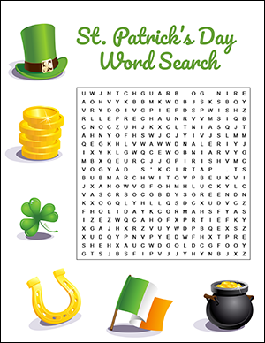 St. Patrick's Day Word Search Game Worksheet