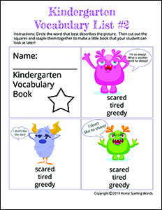 Kindergarten Vocabulary List #2