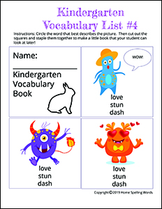 Kindergarten Vocabulary List #4