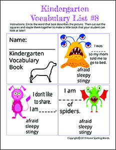 Kindergarten Vocabulary List #8