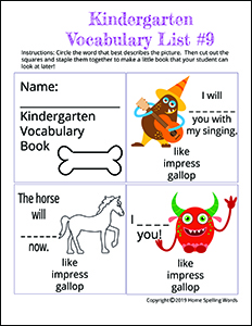 Kindergarten Vocabulary List #9