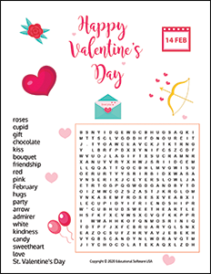 Free Printable Valentines Day Word Search